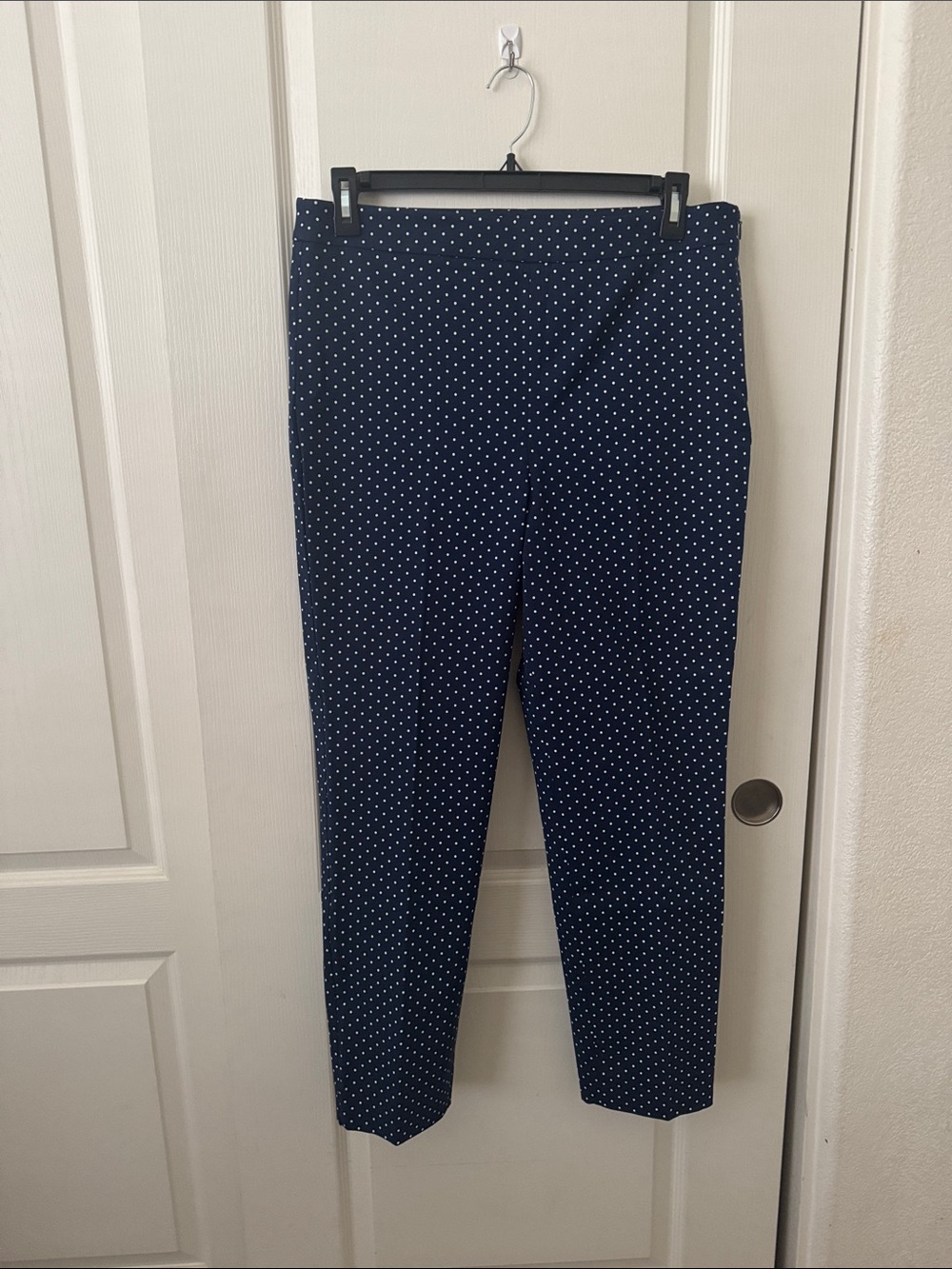 Talbots Chatham Ankle Pants Navy White Polka Dot Size 12 Career Classic